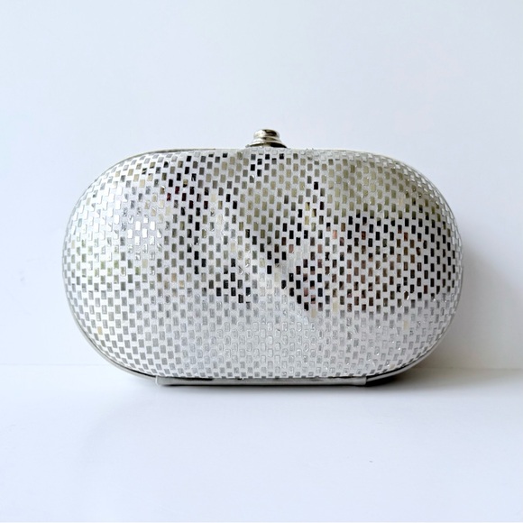 Vintage St. John Silver Satin Sequin Paillette Convertible Clutch Evening Bag
